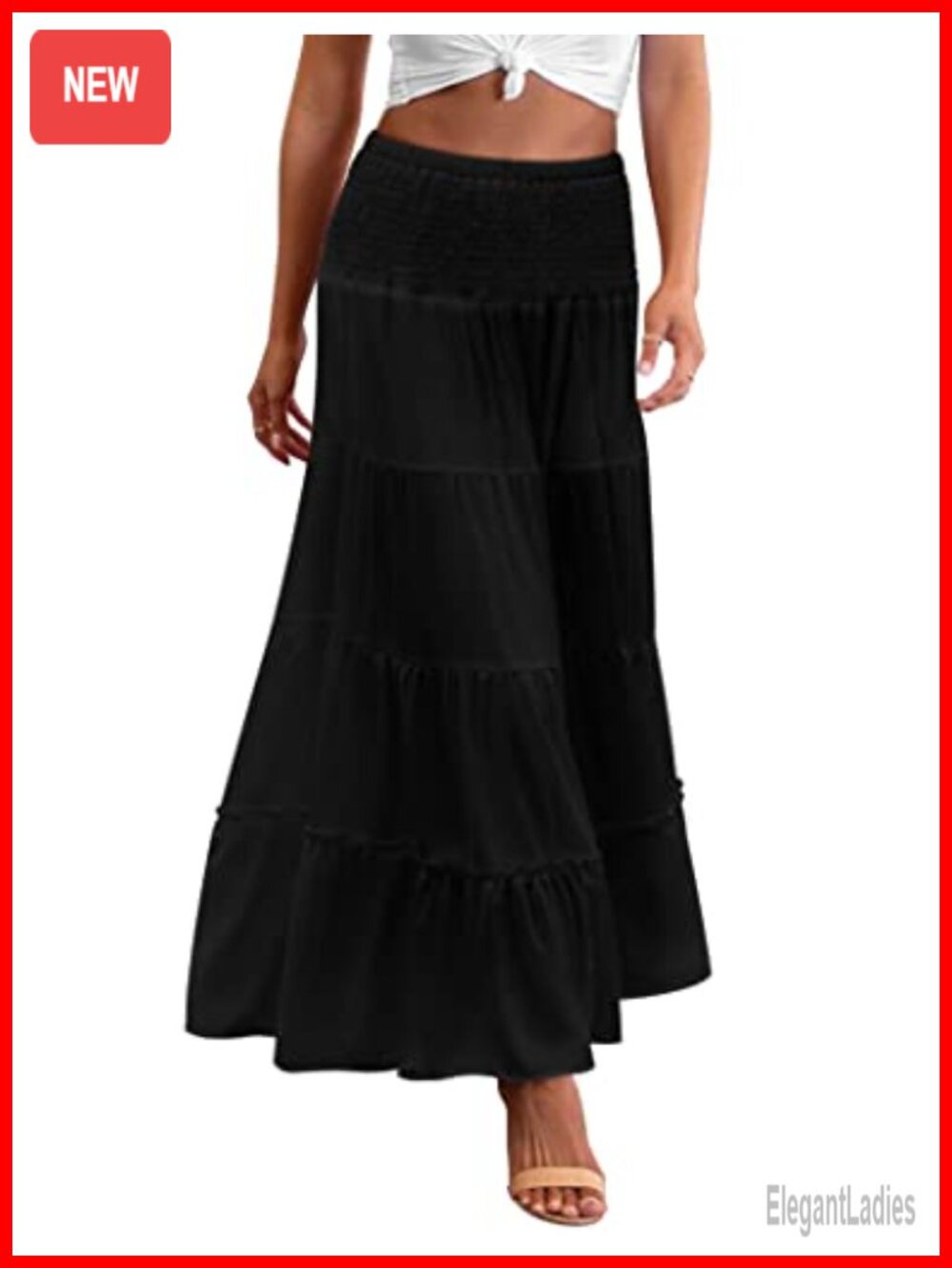 Women's Maxi Skirt High Waist Tiered Double Layer Pleated A-Line